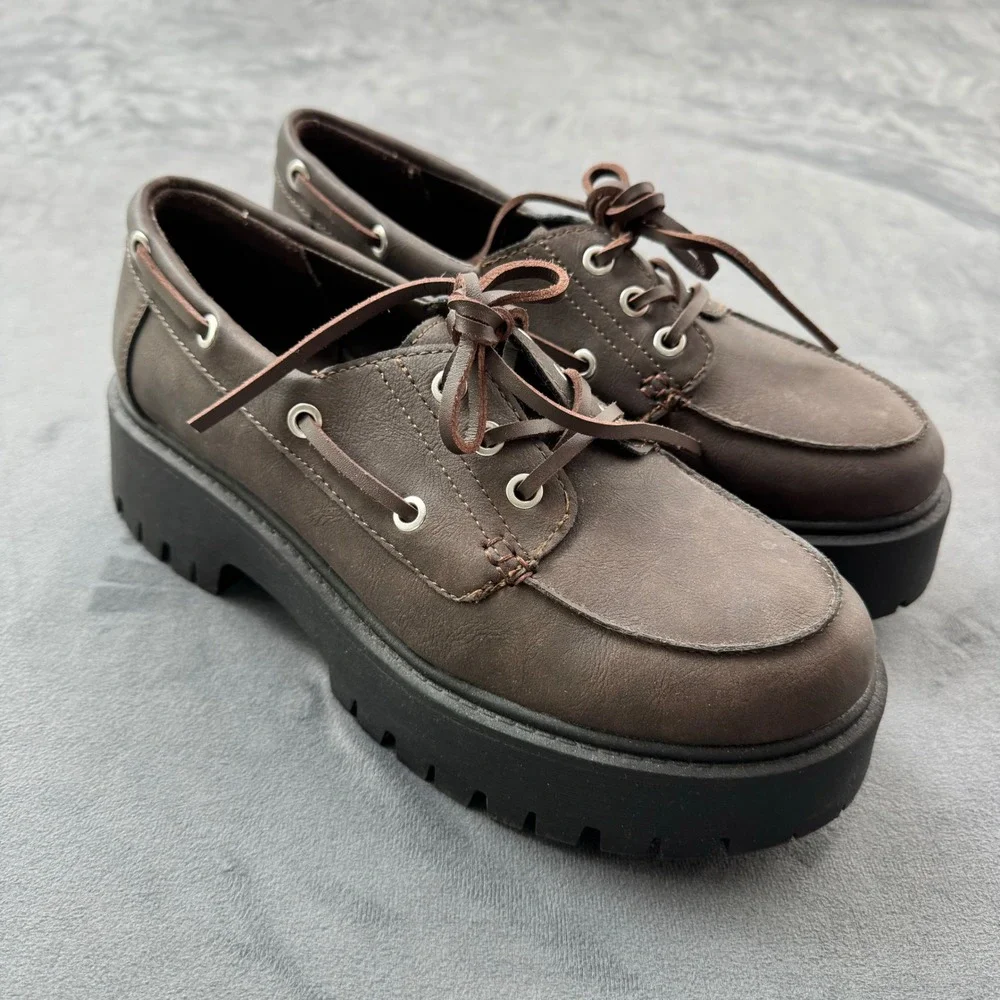 No Boundaries Brown Platform Lug Sole Boat Shoes WMNB45AM213 Womens 9
